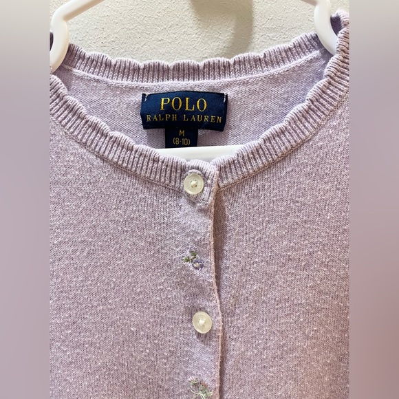 Polo by Ralph Lauren Girls Purple Floral Crewneck Cotton Cardigan Size M 8-10 - Picture 7 of 9